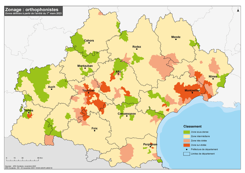 Carte Occitanie Zonage orthophonistes 2024