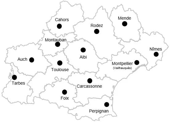 carte en noir et blanc Occitanie page ARM