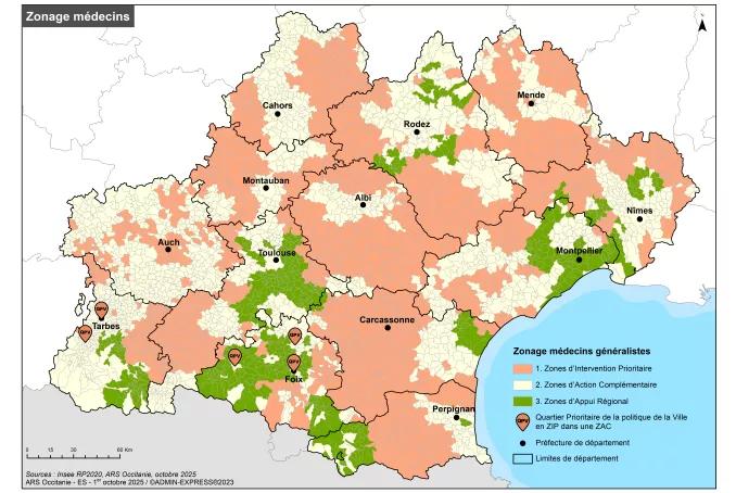 Zonage médecin 2025 en Occitanie