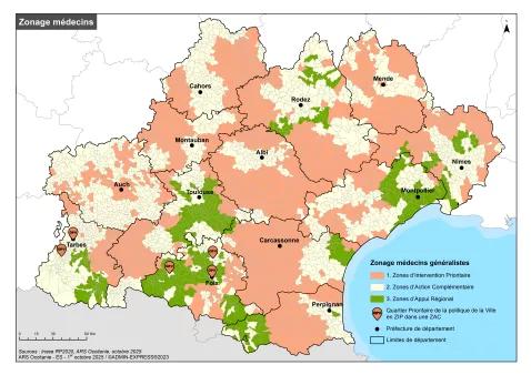 Zonage médecin 2025 en Occitanie