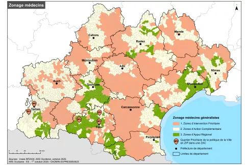 Zonage médecin 2025 en Occitanie