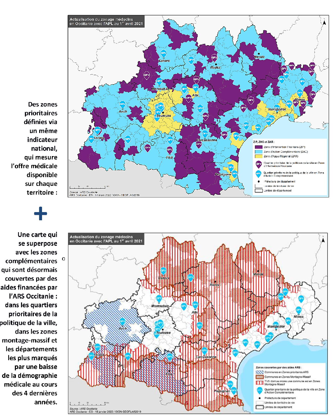 Cartographie zonage médecins en Occitanie 2022