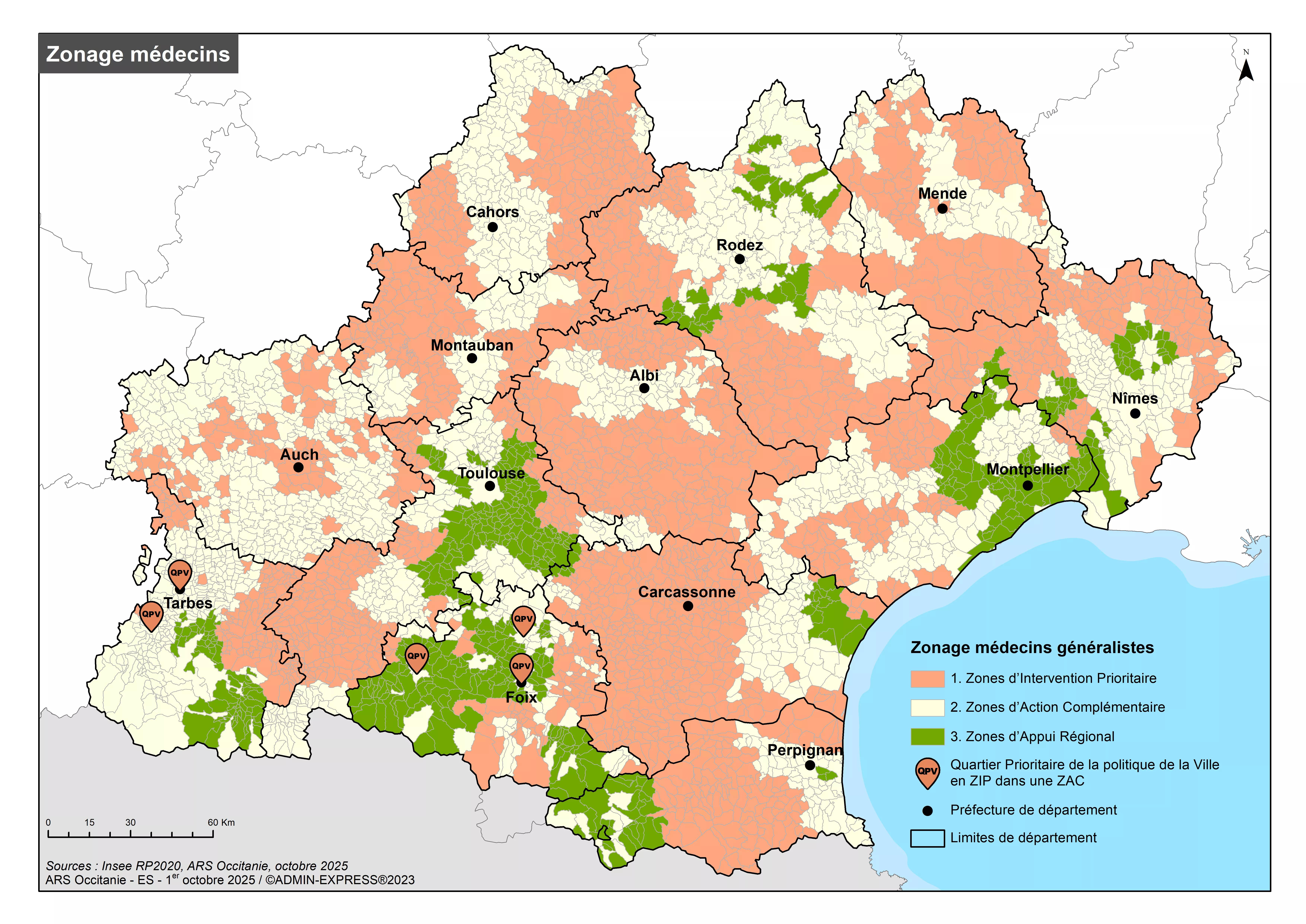 Zonage médecin 2025 en Occitanie